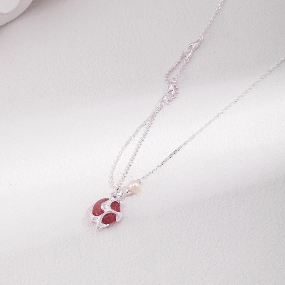 NEW Sterling Silver Strawberry Quartz Necklace Jewelry